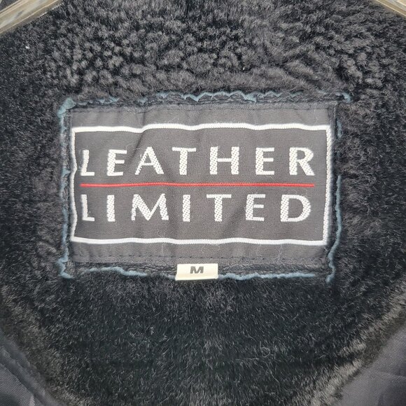 Leather Limited Black Faux Fur Trimmed Mens Jacket Size M Zipper FLAW - Picture 9 of 10